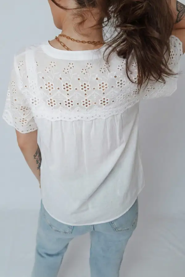 Flower Embroidered Patchwork Sleeve Blouse