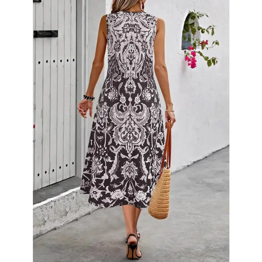 Printed Sleeveless Midi Dress