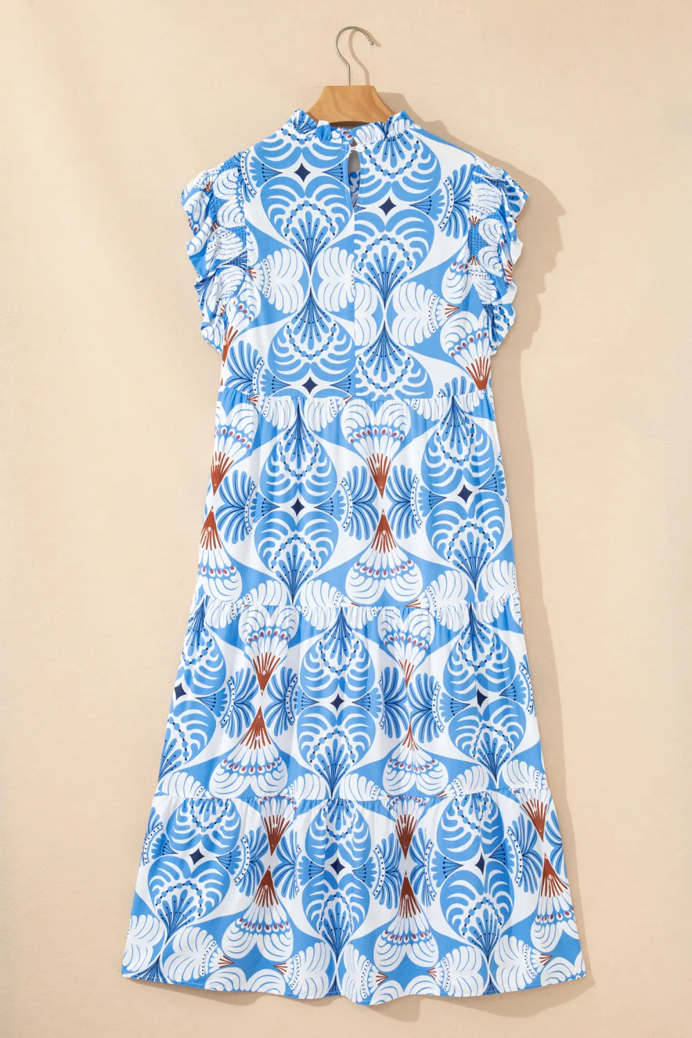 Blue Botanical Flutter Sleeve Dress