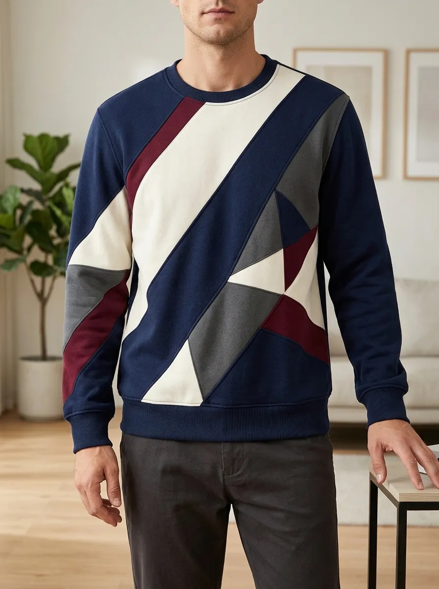 Men's Multi-Color Geometric Panel Sweatshirt Hiking Graphic