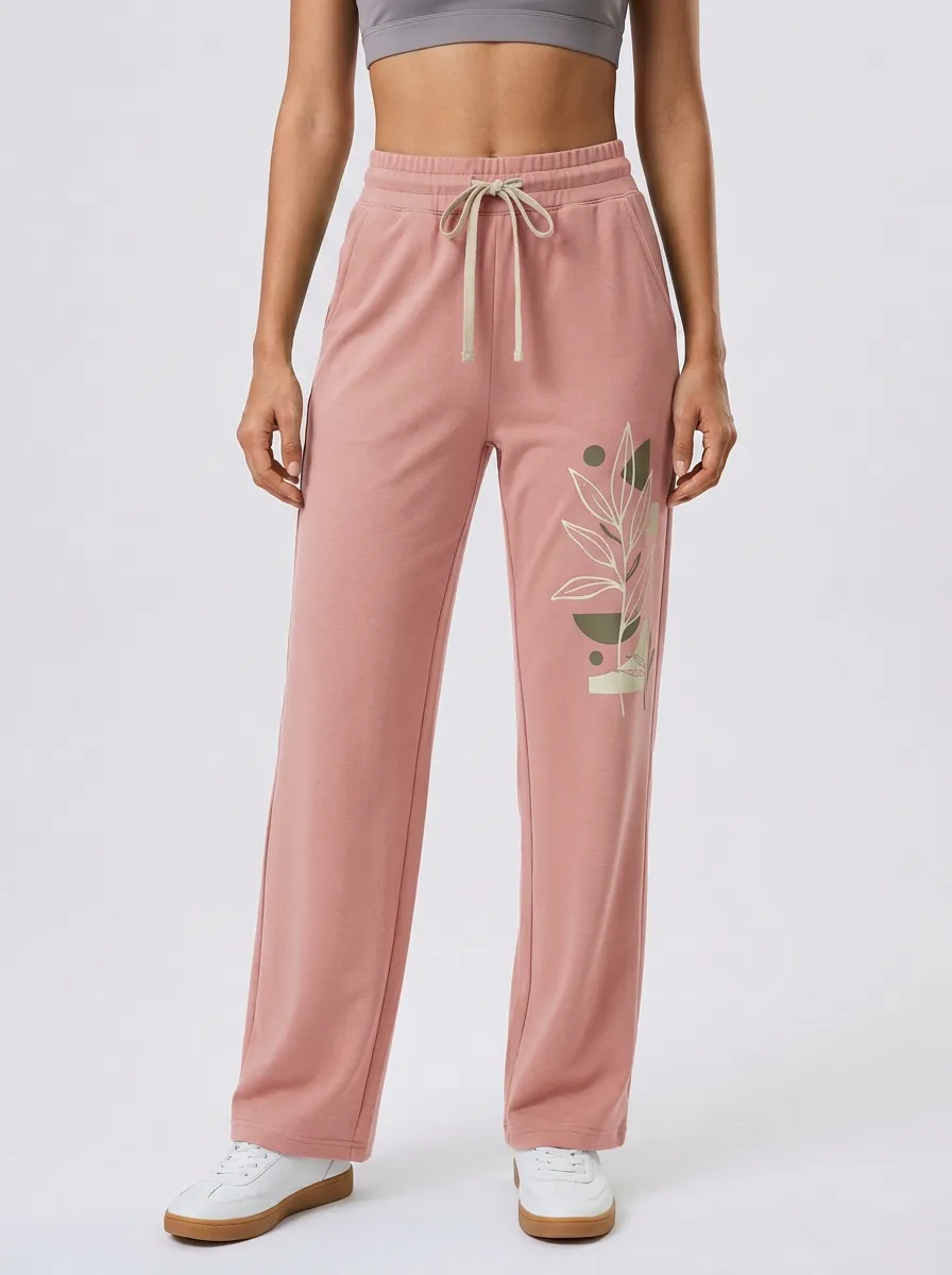 Women's Botanical Minimalist Leaf Graphic Drawstring Sweatpants