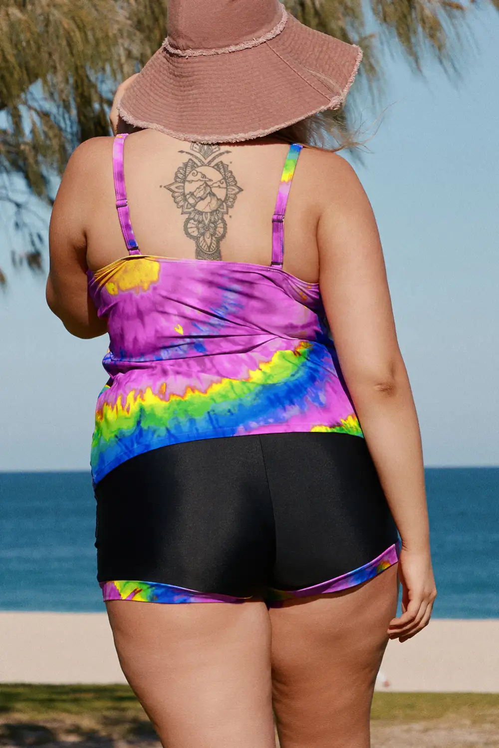 Swimwear Multicolor Tie Dye Plus Size Tankini Set