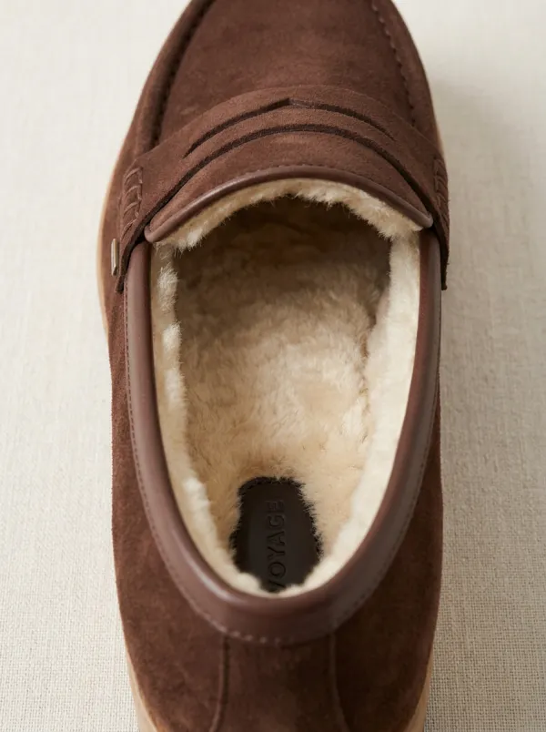 Women's Rugged Faux Fur Lined Platform Suede Wood Sole Loafers