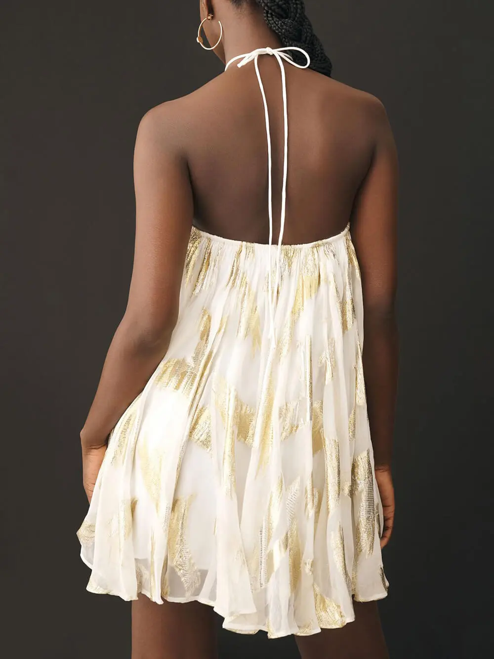 Sequins Hanging Neck Halter Print Mini Dress