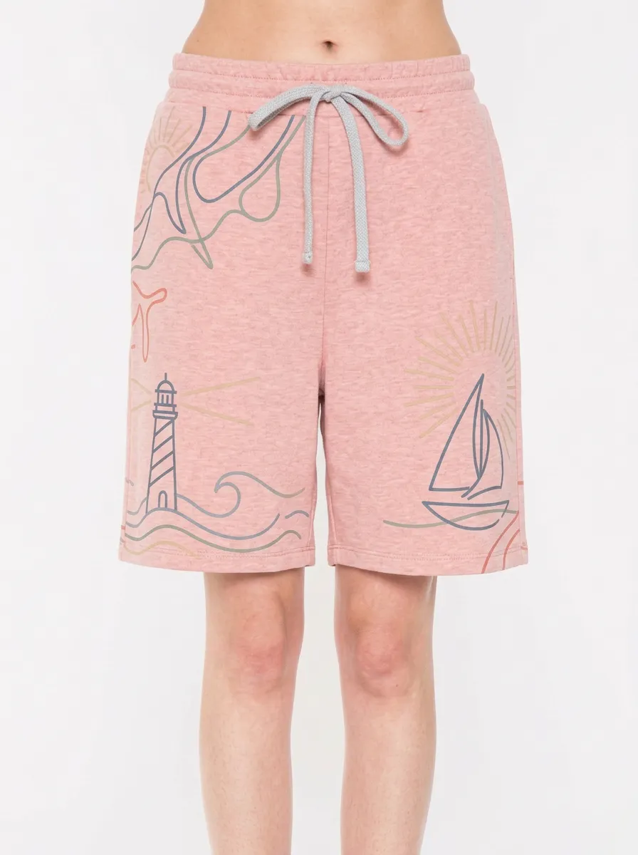 Women's Nautical Beach Lover Lighthouse Sailboat Nautical Graphic Shorts