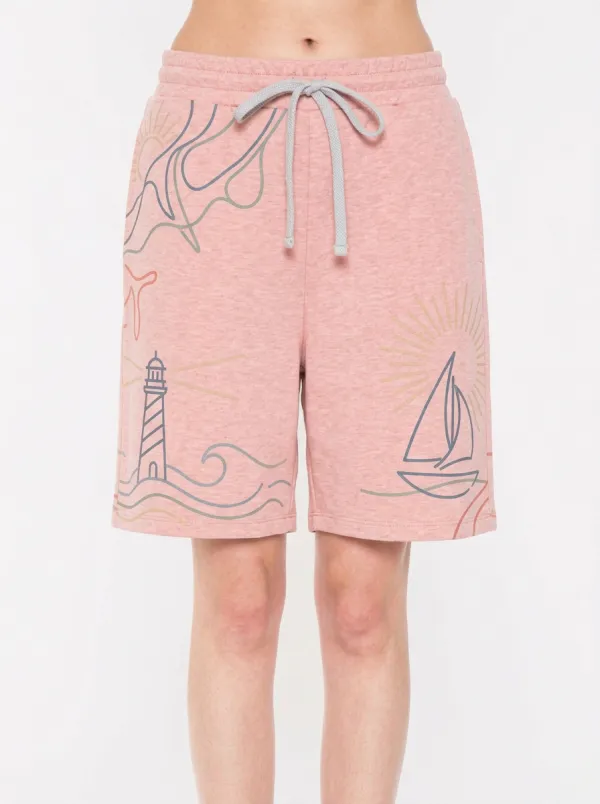 Women's Nautical Beach Lover Lighthouse Sailboat Nautical Graphic Shorts