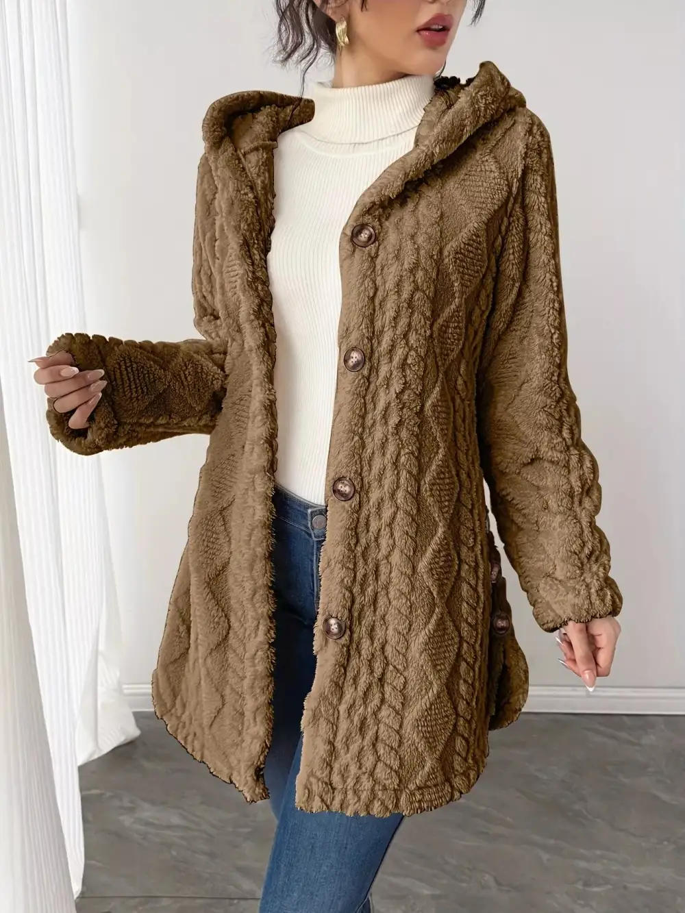 Full Size Button-down Hooded Outerwear Plus Size