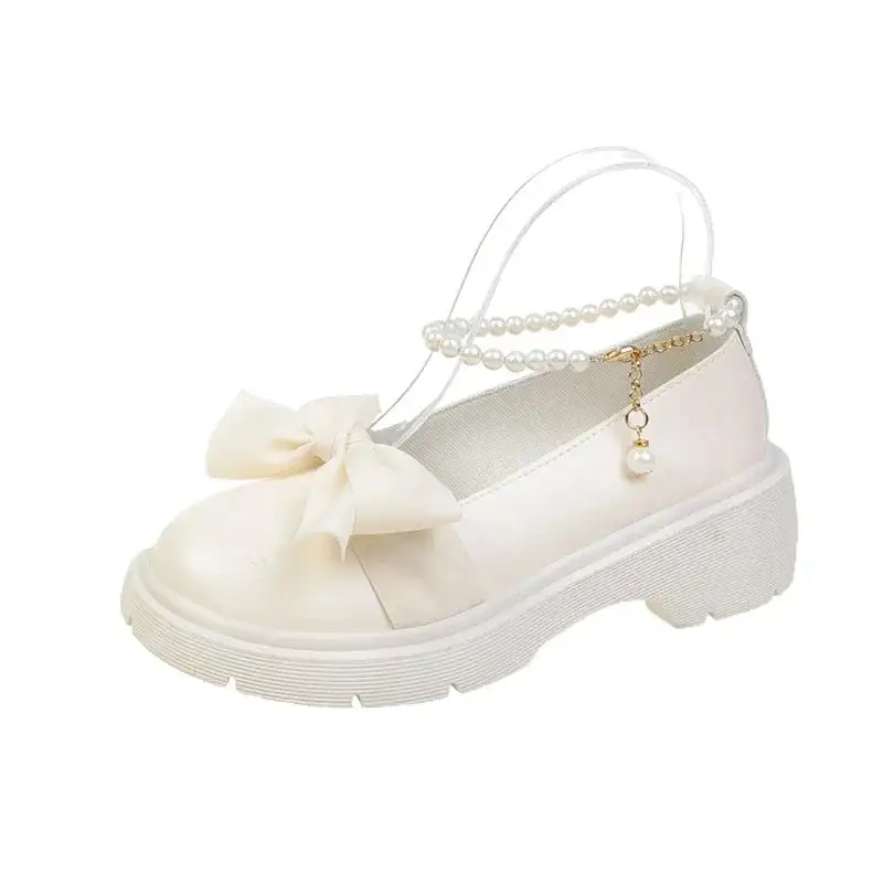 Pearl-Detail Chain-Detail Platform Flats