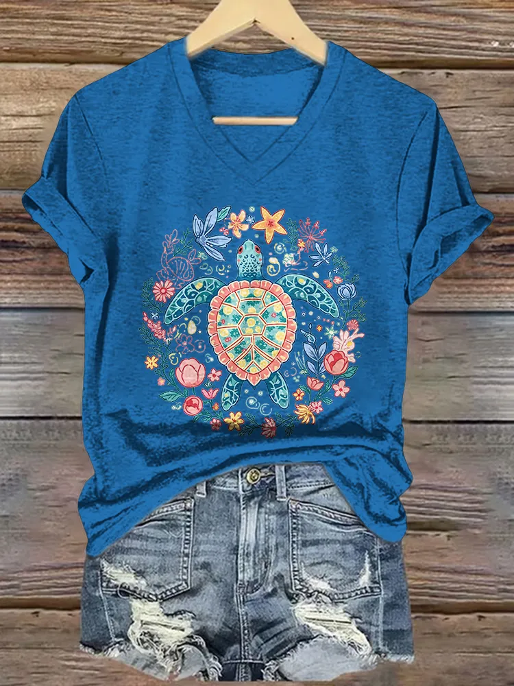 Women's Vibes Short Sleeves V-Neck Pure Cotton T-Shirt
