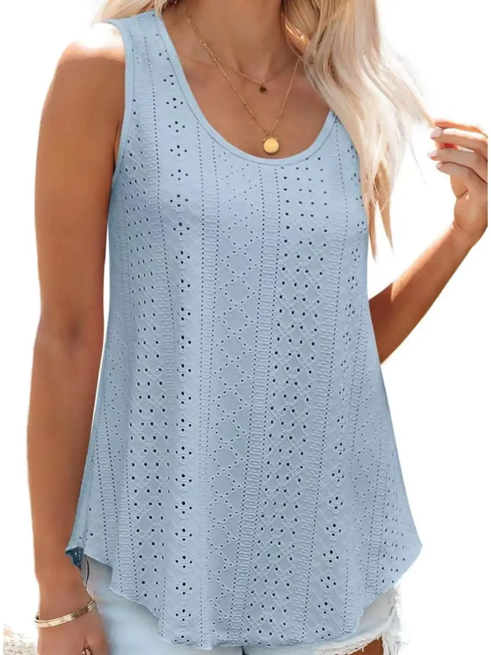 Scoop-Neck Eyelet Tank Top