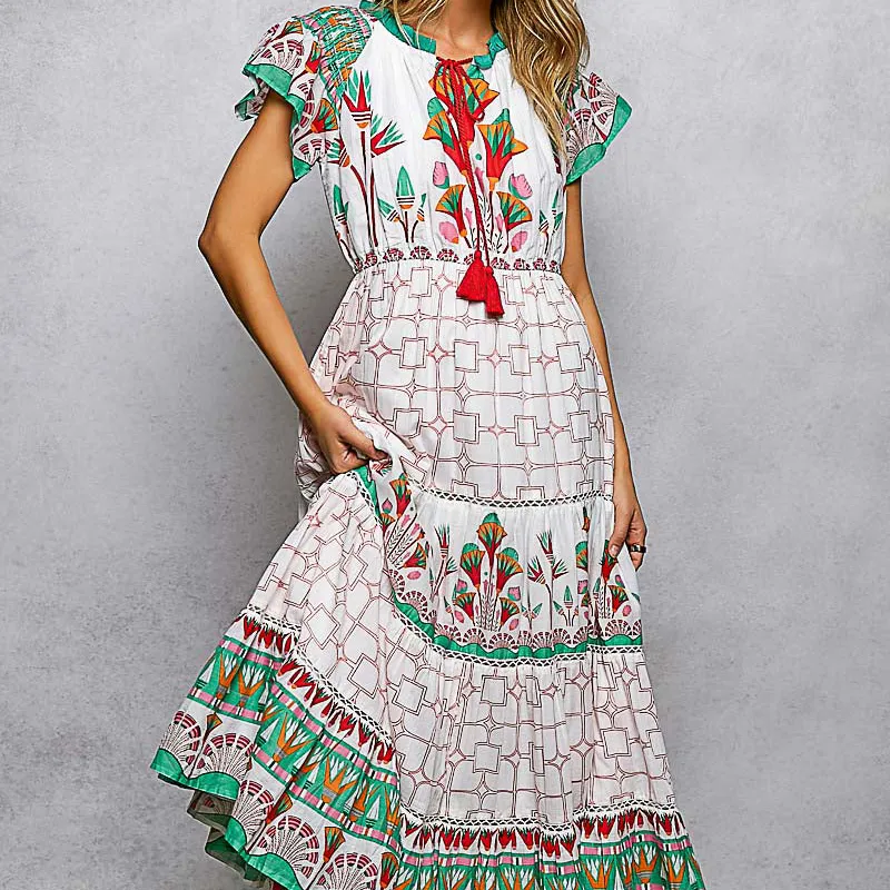 Floral Tiered Mixed Print Dress
