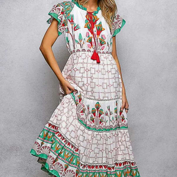 Floral Tiered Mixed Print Dress