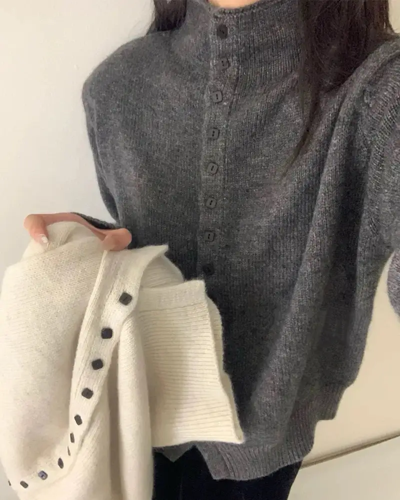 Polyester-Blend Button-Front Cardigan