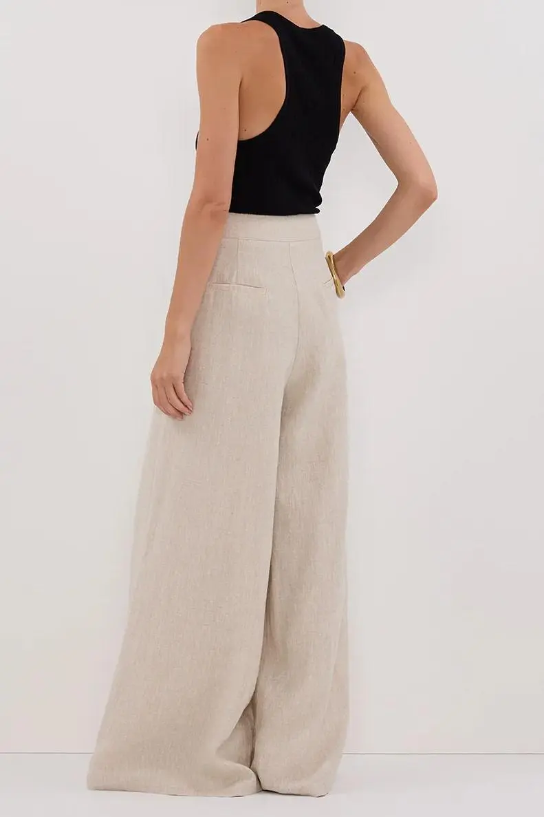 NATURAL WIDE LINEN PANT