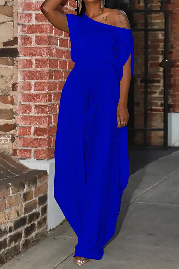 Solid Color Harem Asymmetric Neck Pant Set