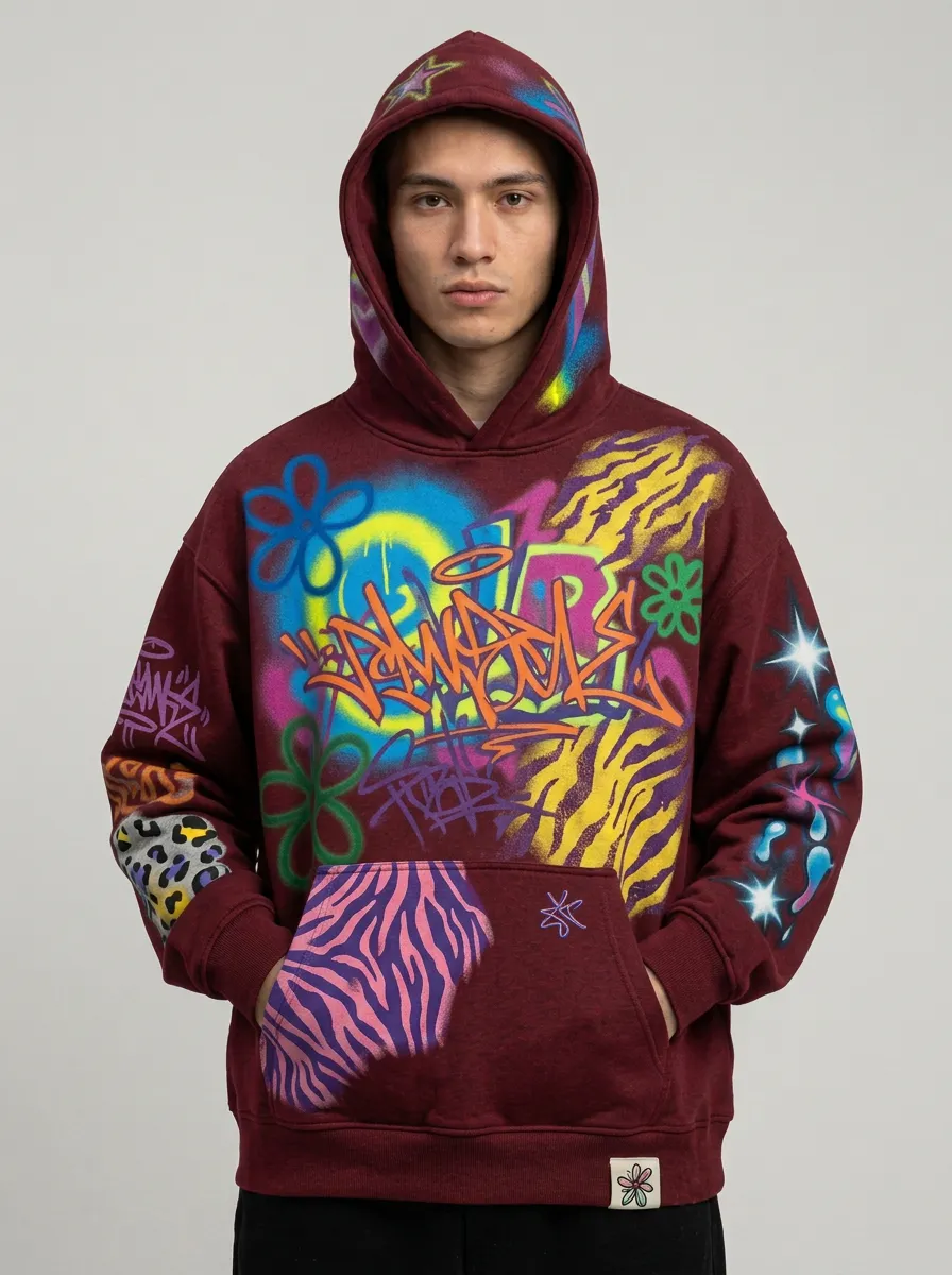 Unisex Streetwear Graffiti Flower Zebra City Inspired Hoodie