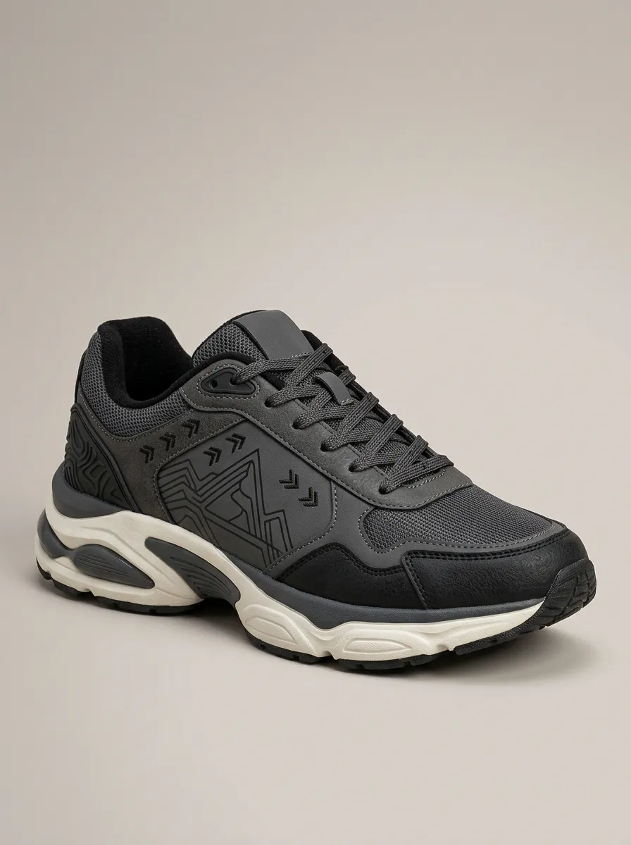 Men's Charcoal Geometric Pattern Athletic Sneakers