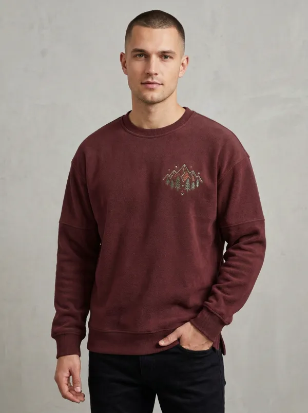 Men's Charcoal Nature Hiking Mountain Pine Tree Fleece Sweatshirt