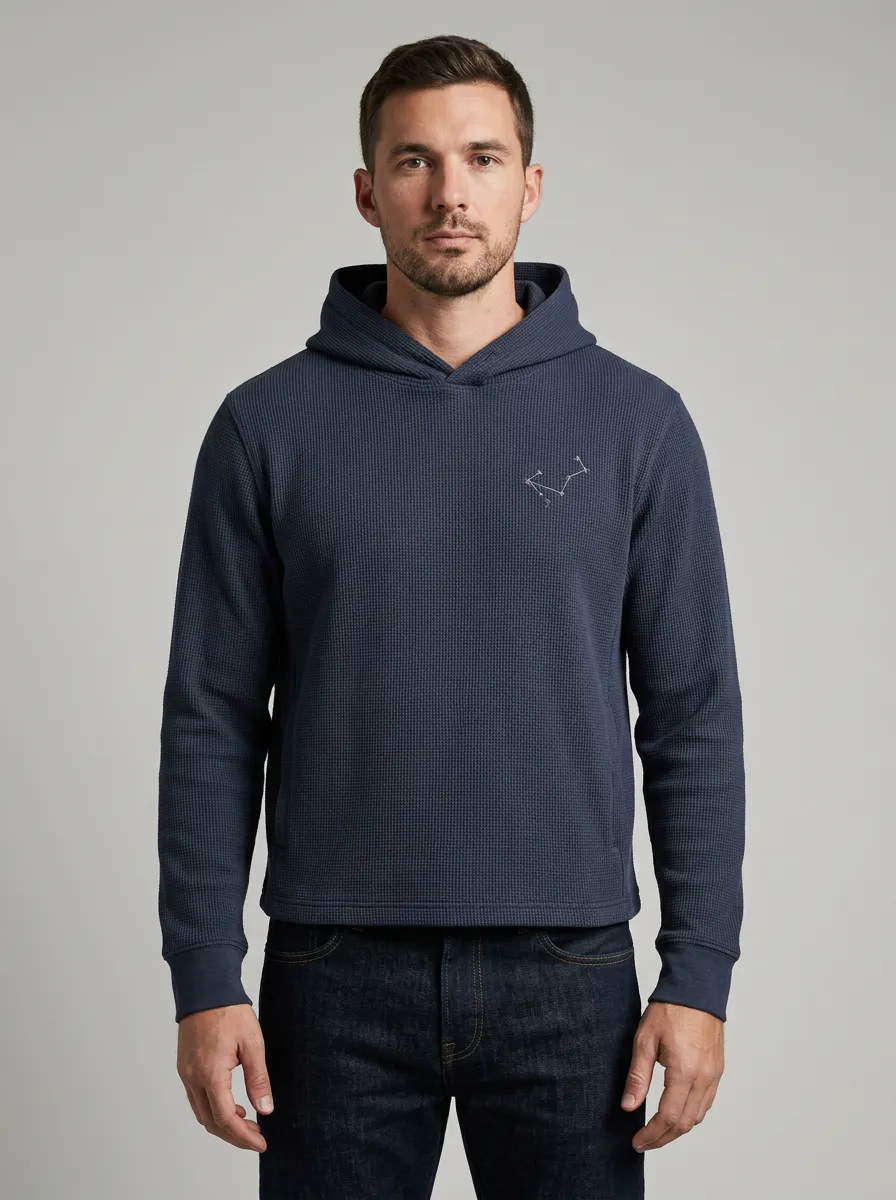 Men's Constellation Graphic Waffle Waffle-Knit Pullover Hoodie