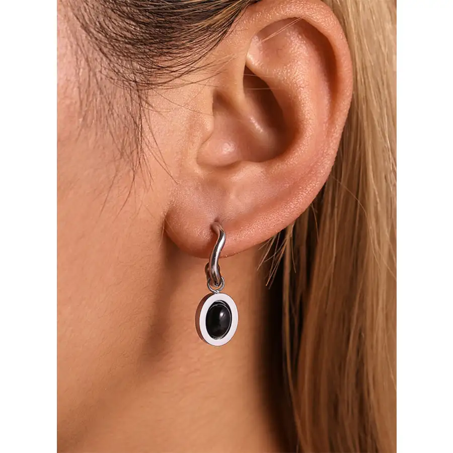 Stainless Steel Oval Drop Earrings