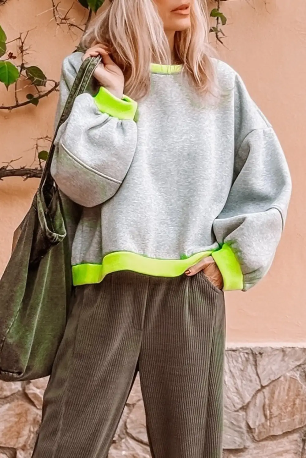 Soft Feel Relaxed Patchwork Sweatshirt
