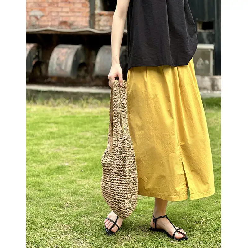 Elastic Waist Midi Skirt