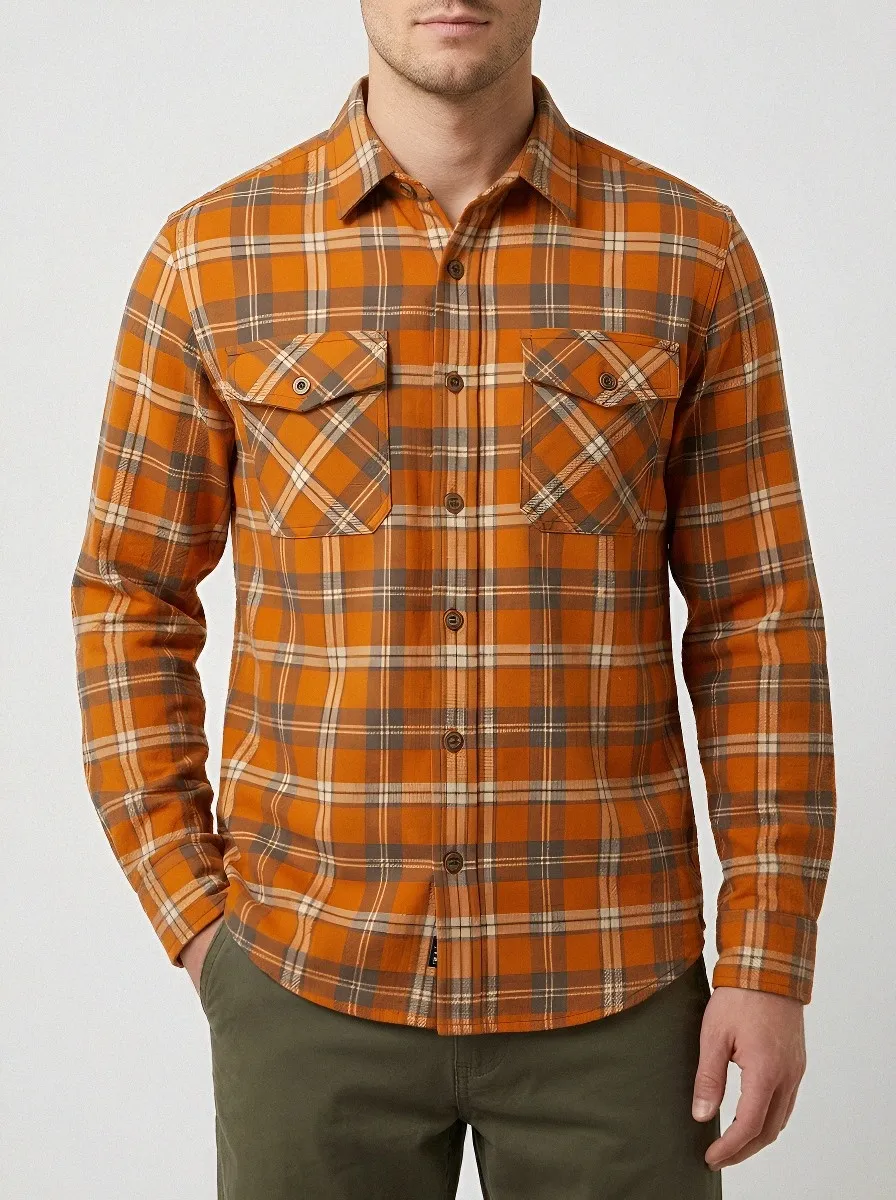 Men's Modern Plaid Printed Flannel Shirt