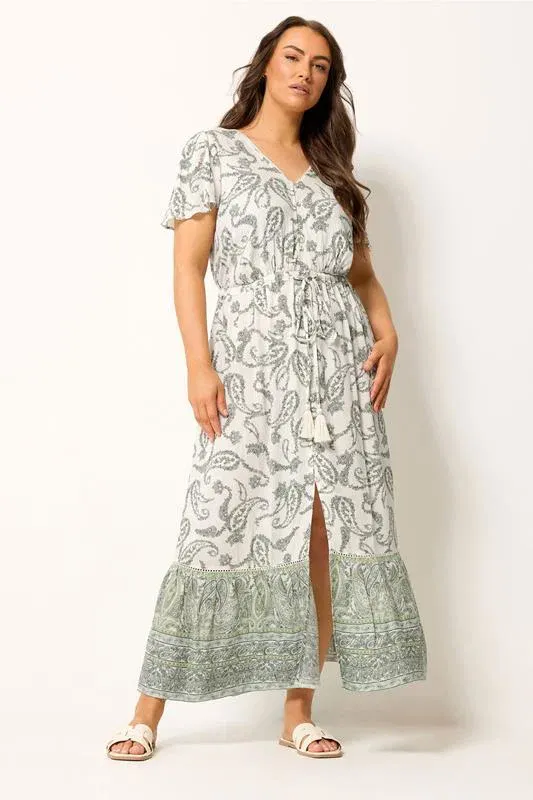 Green Paisley Border Detail Dress