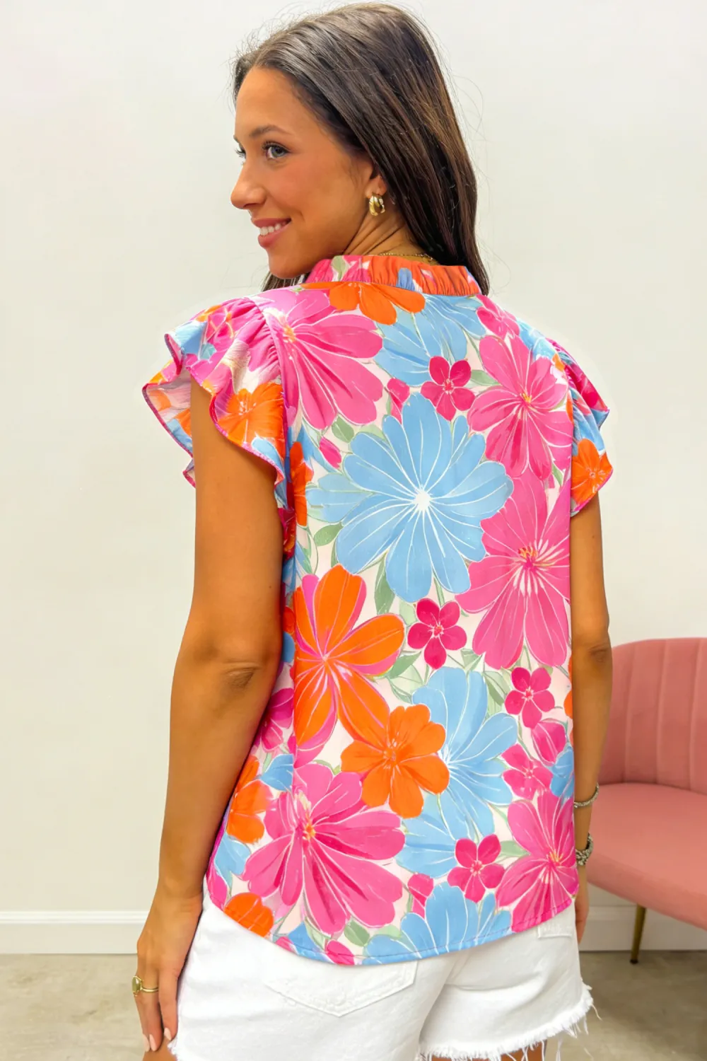 Multicolour Vibrant Flower Printed Tie Blouse