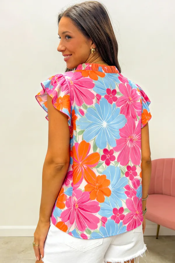 Multicolour Vibrant Flower Printed Tie Blouse