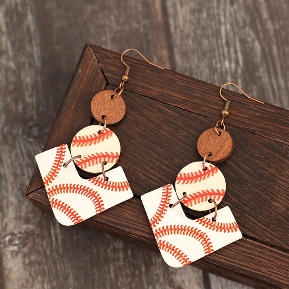 Baseball Theme Wooden Earrings