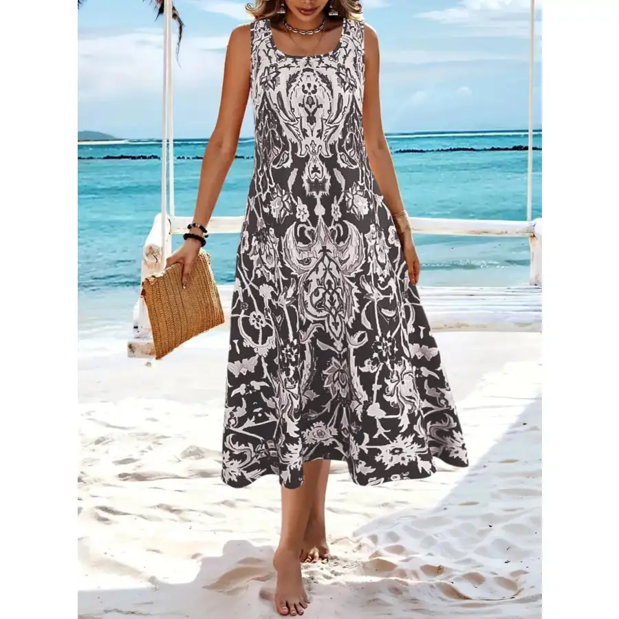 Printed Sleeveless Midi Dress