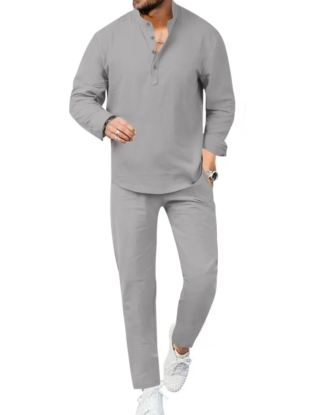 Men's Full Size Casual Long Sleeve Shirt and Pant Set