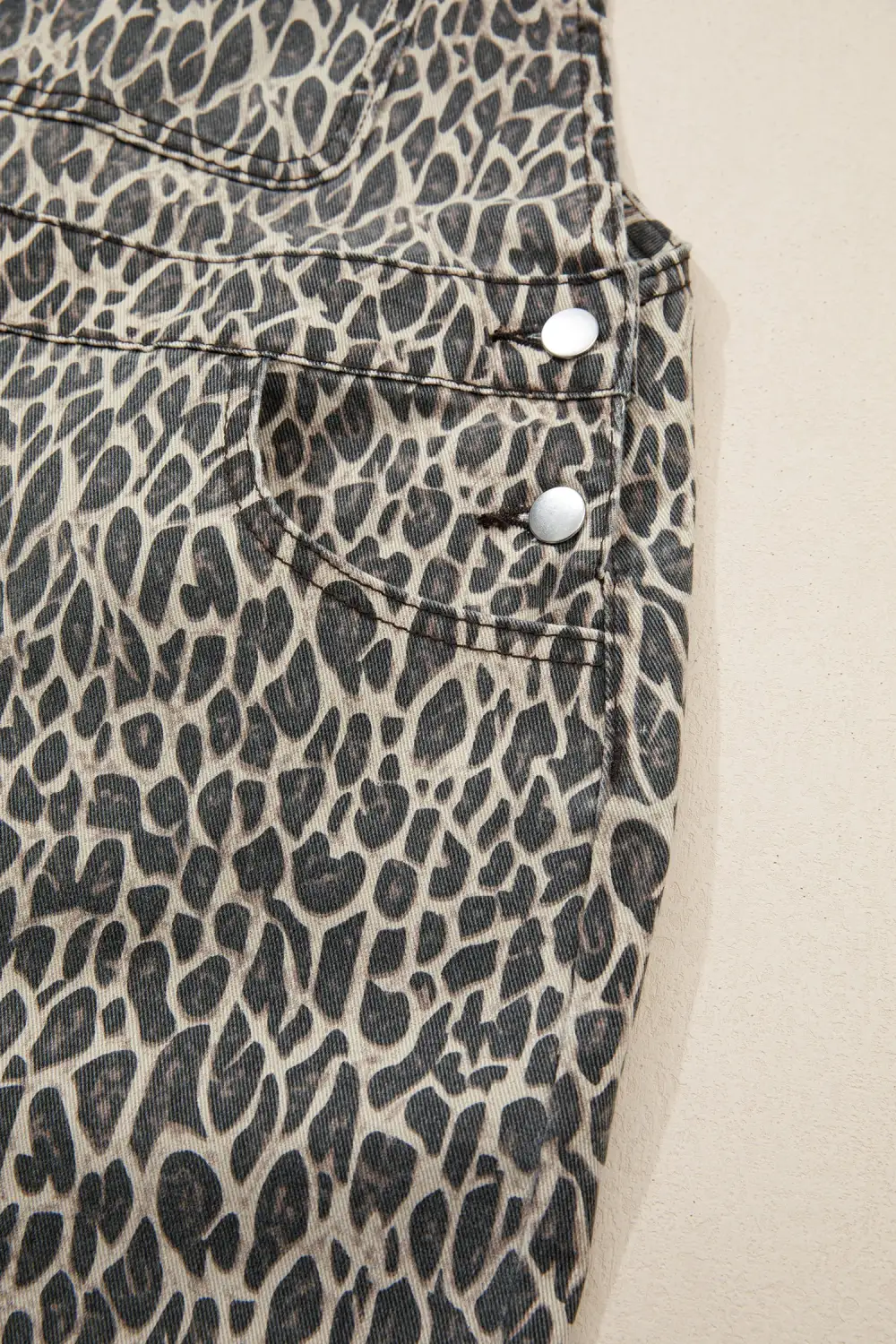Leopard Print Straight Leg Loose Overall Denim Pants