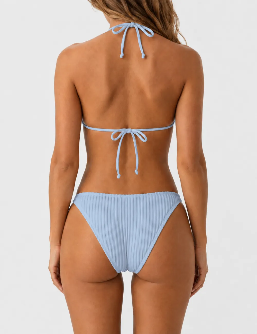 Vertical Texture Halter Neck Triangle Bikini Set