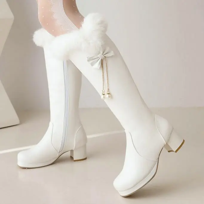 Sweet Bow Detail Warm Knee-High Snow Boots