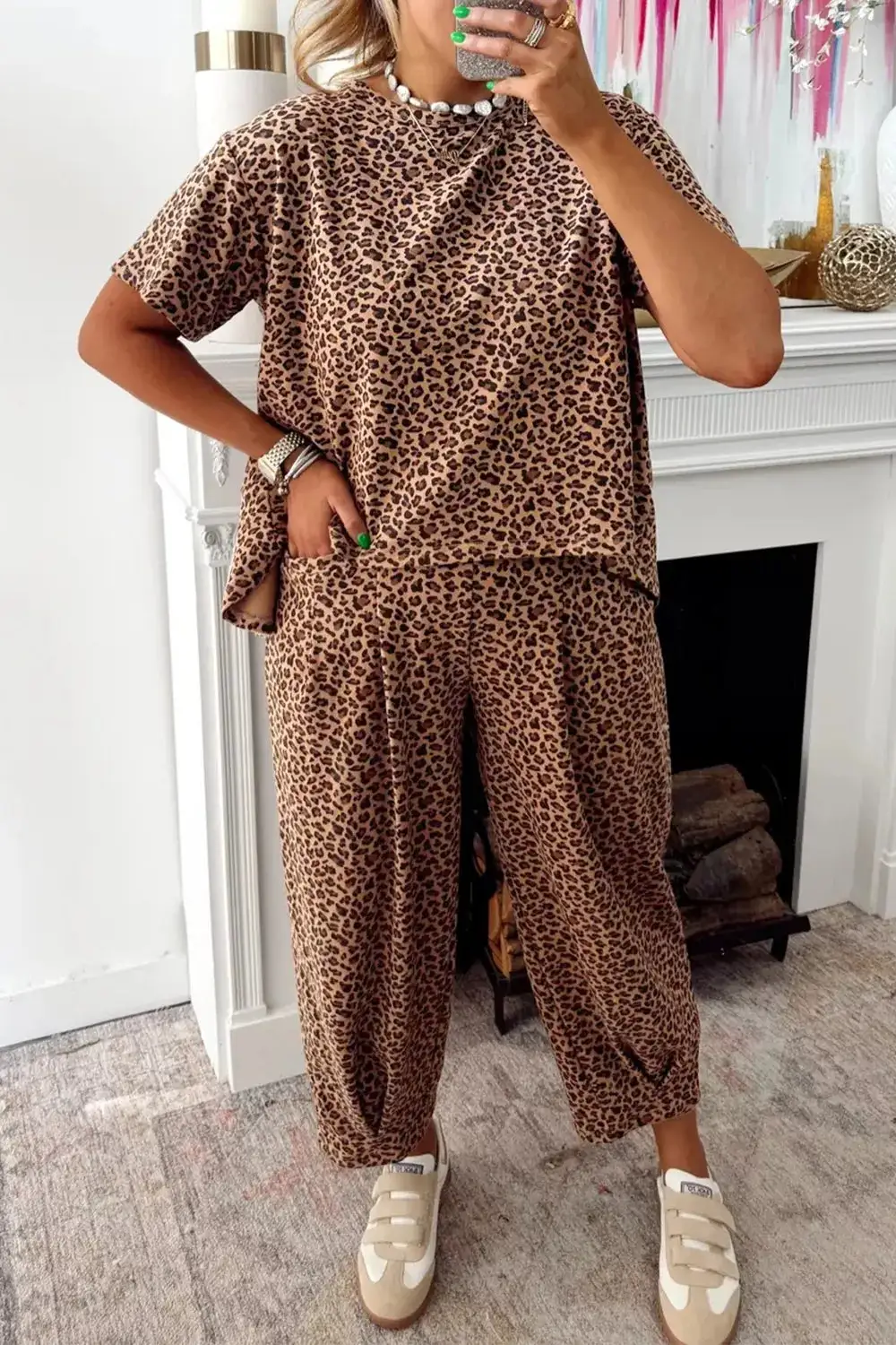 Leopard Print Relaxed Fit Two Piece Set