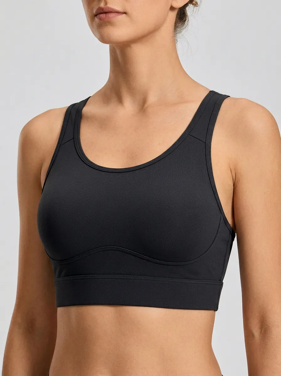 Women's Scoop-Neck Chest-Contour Chest-Seam Wide-Strap Flat-Band Sports Bra