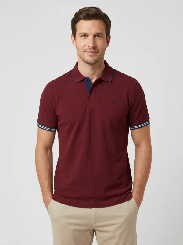 Men's Nautical Theme Anchor Embroidered Grey Polo Shirt