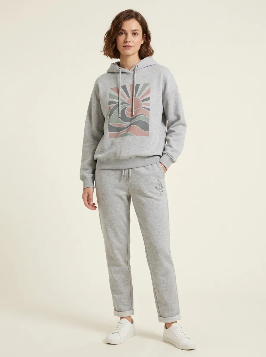 Women's Heather Grey Solid Hoodie & Straight-Leg Pants Set