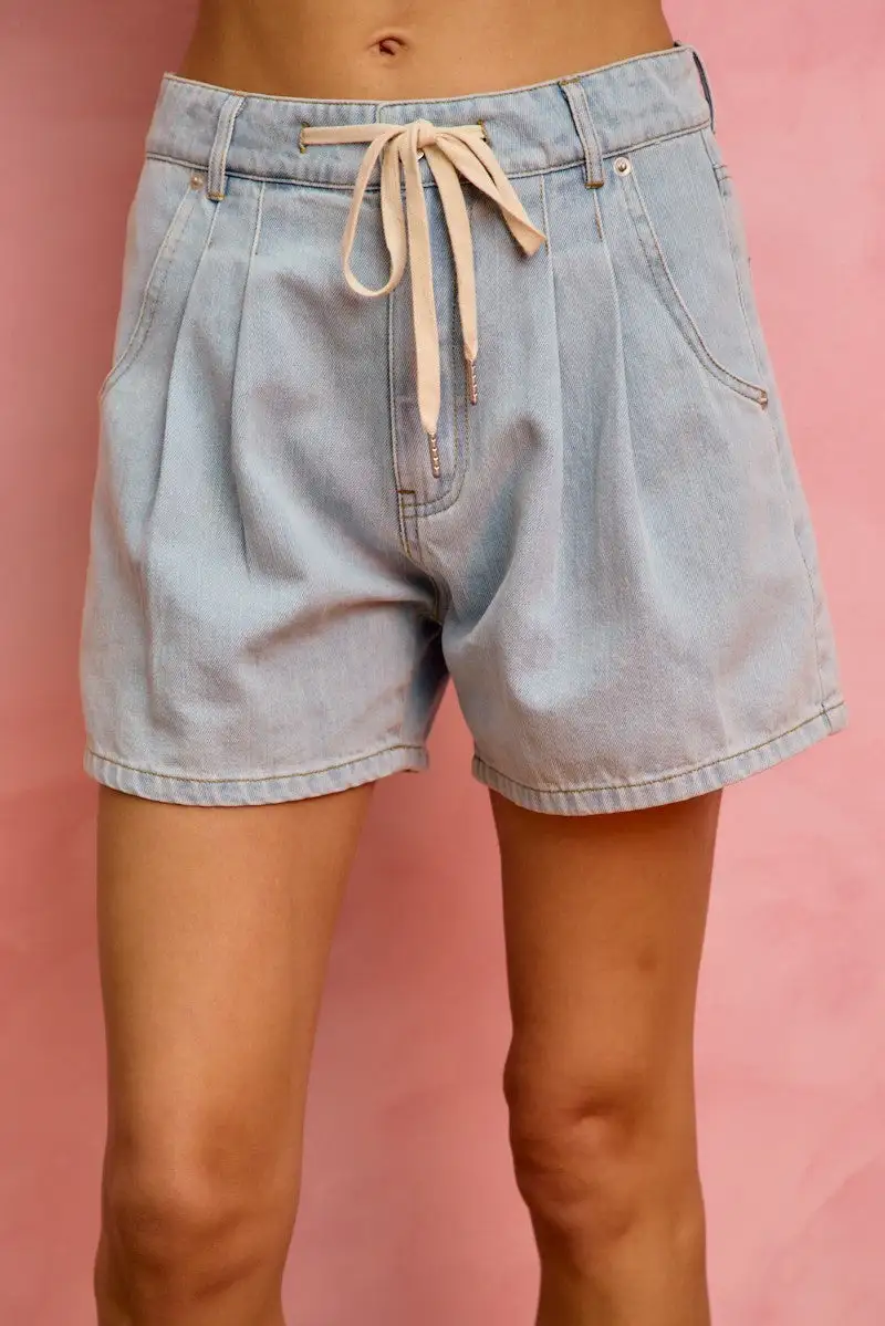 So Me Mid Rise Denim Shorts with Cotton Tape