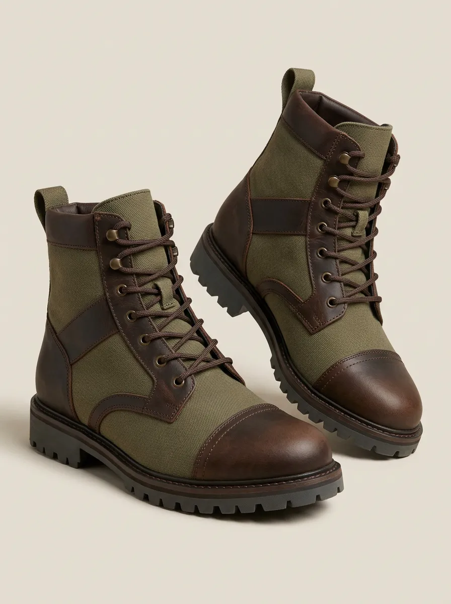 Unisex Canvas Leather Cap Toe Work Boots