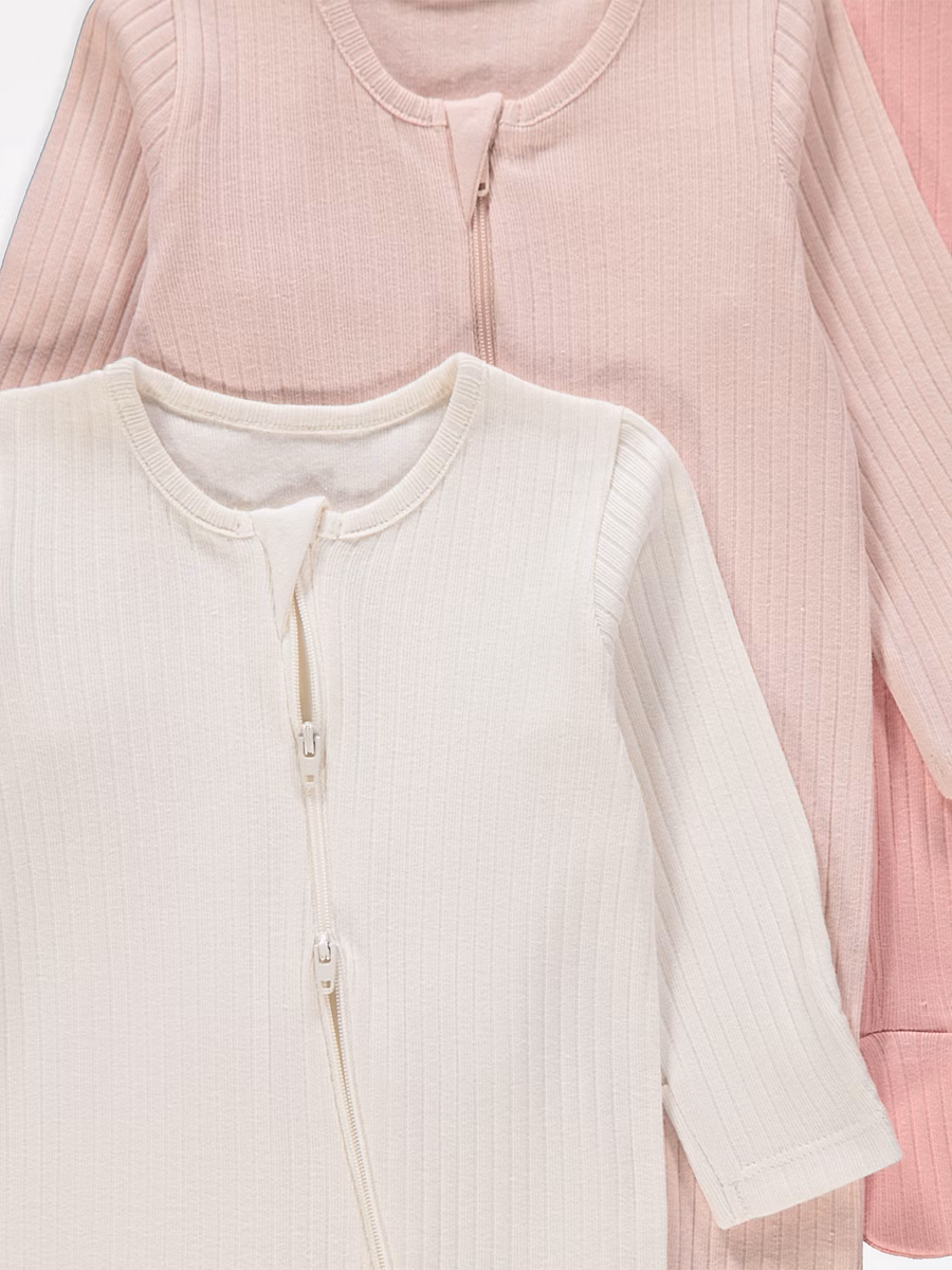 Ribbed 2 Way Zip Sleepsuits 3 Pack detail 1