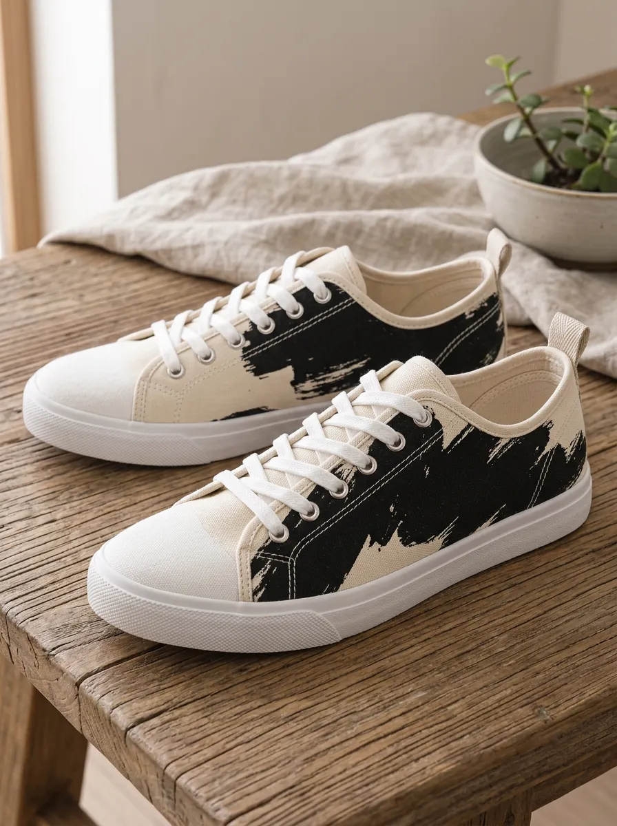 Men's Modern Abstract Ink Brush Stroke Patterned Canvas Shoes