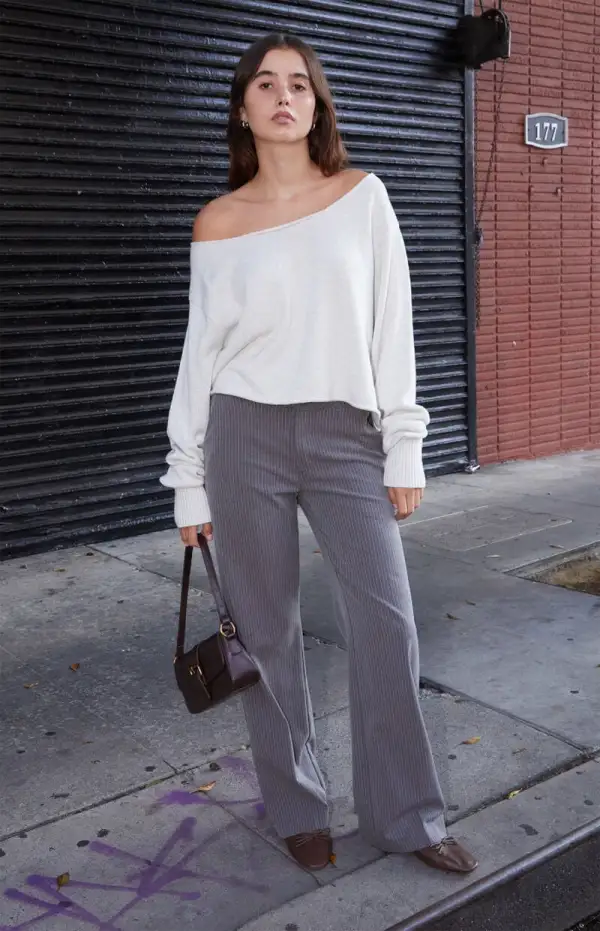 John Galt Gray Off-The-Shoulder Sweater