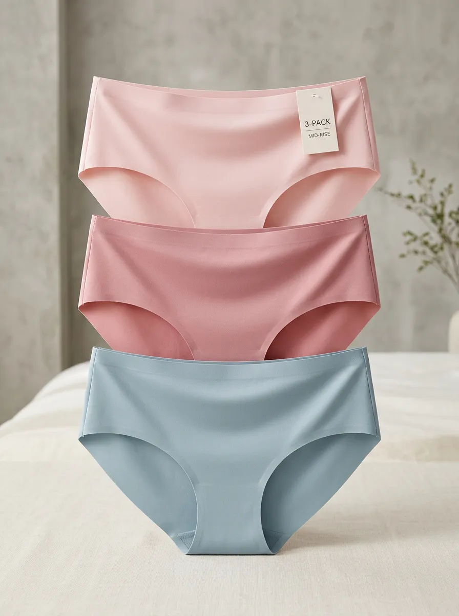 Women's Seamless Solid Color Mid-Rise Three-Pack Panties