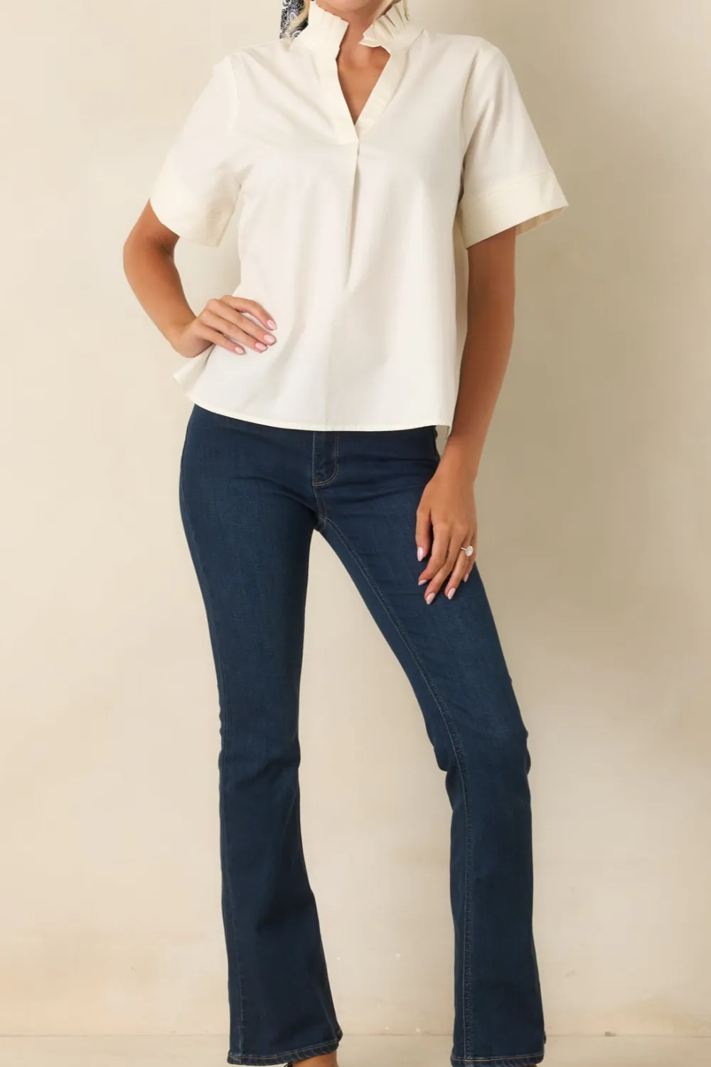 Dark Wash Cotton Slight Flare Jeans