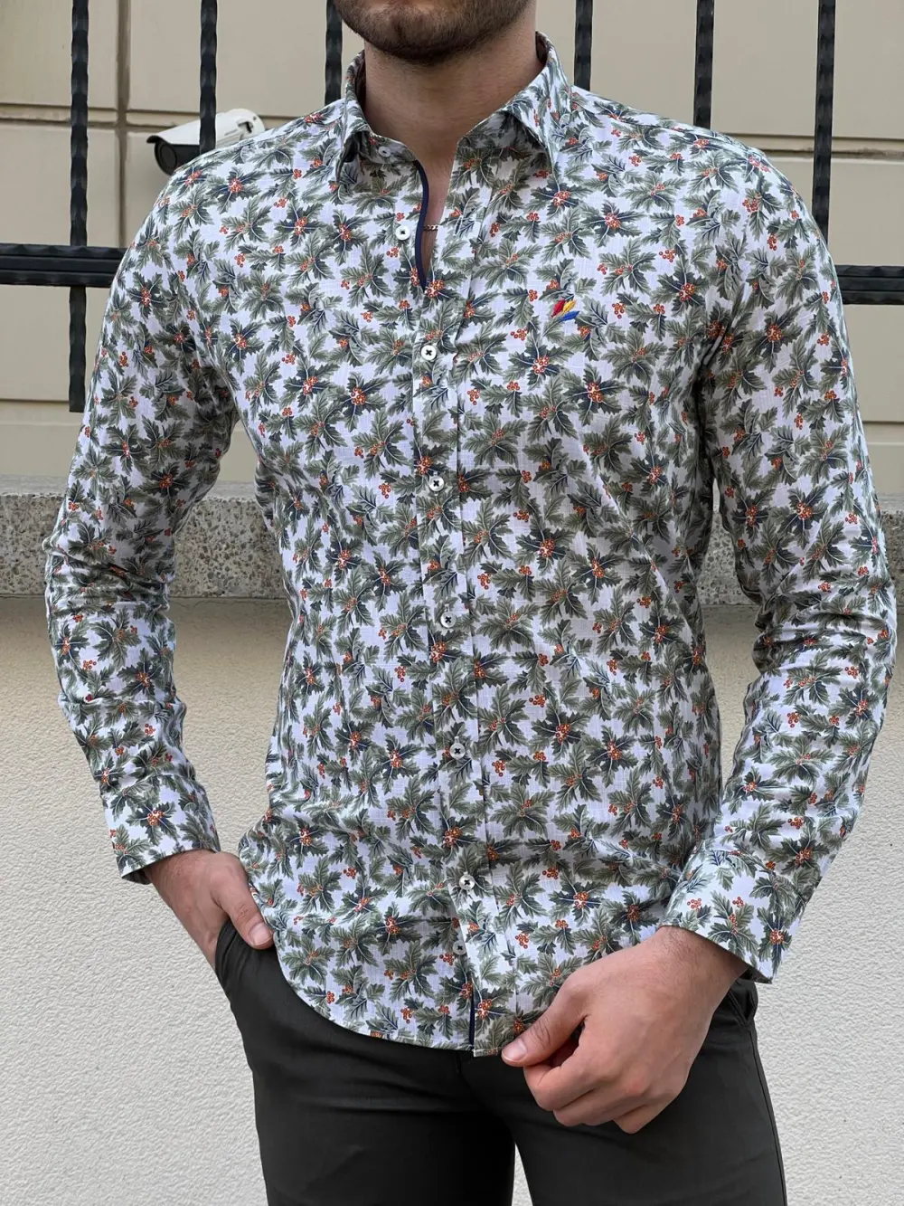 Refined Patterned Slim Fit Cotton Casual Shirt