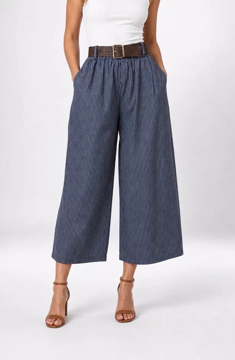 Wide Leg Pinstripe Culotte Trousers