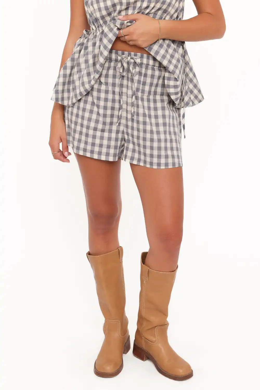 Everyday Cotton Gingham High Waist Casual Shorts